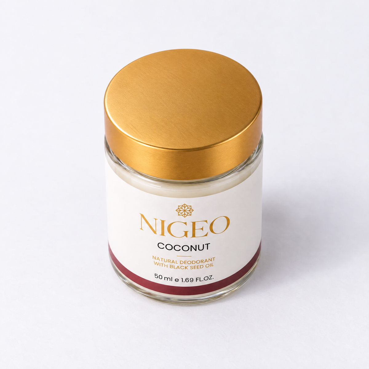 NIGEO Coconut jar, high-angle view of gold lid