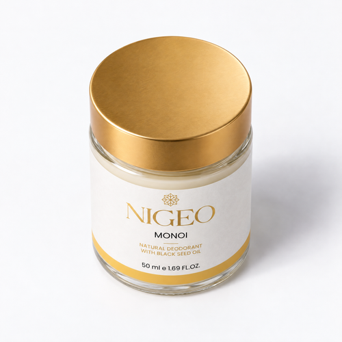NIGEO Monoï jar, high-angle view of gold lid