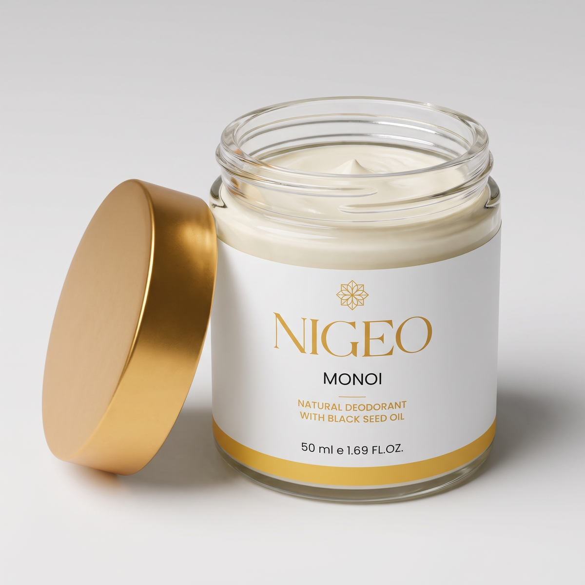 NIGEO Monoï open jar showing cream