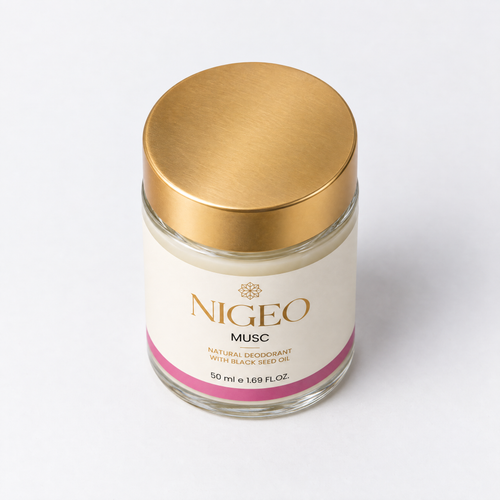 NIGEO Musk jar, high-angle view of gold lid